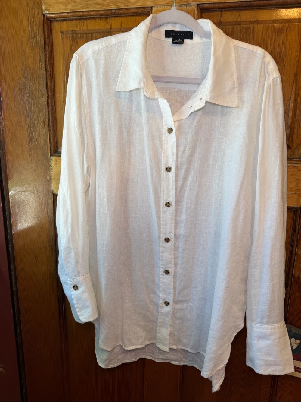 Sanctuary Oversized Linen Button-Down white Shirt/Blouse